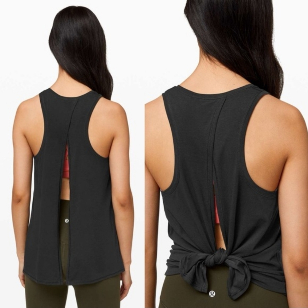 Lululemon Black Tied Up Tank US Sz 6 Travel Lounge Add On Gift Tennis Yoga NWT